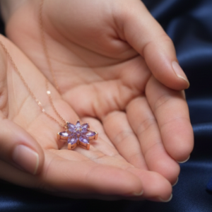 Silver Lotus Flower Stone Pendant - Image 1